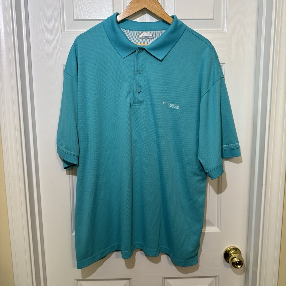 Columbia Omni Shade Turquoise‎ Polo Shirt Vented Back Panel Size 2XL